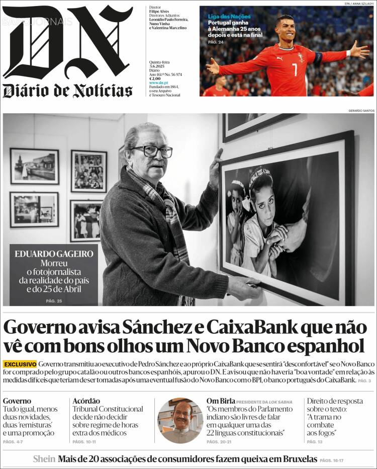 Portada de Diário de Noticias (Portugal)