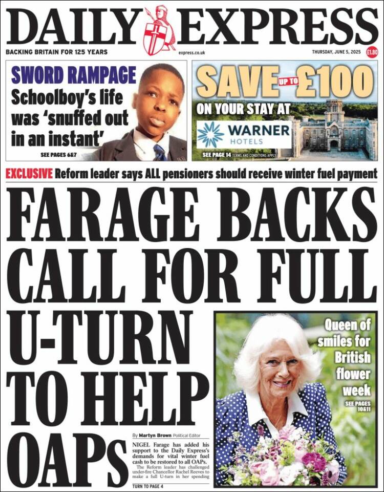 Portada de Daily Express (Royaume-Uni)