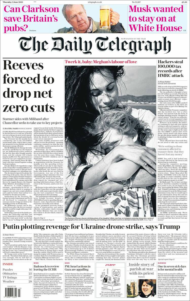 Portada de Daily Telegraph (Royaume-Uni)