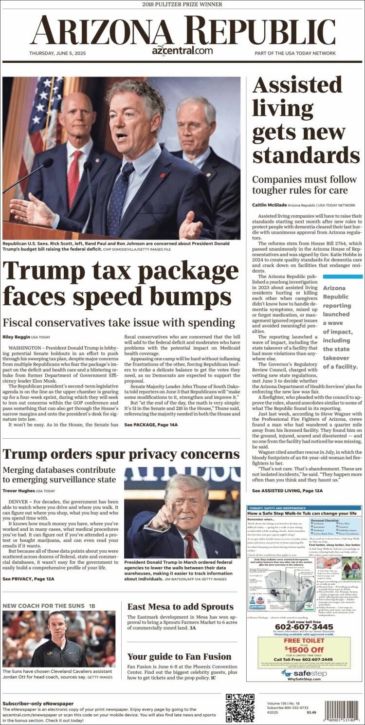 Portada de Arizona Republic News (États-Unis)