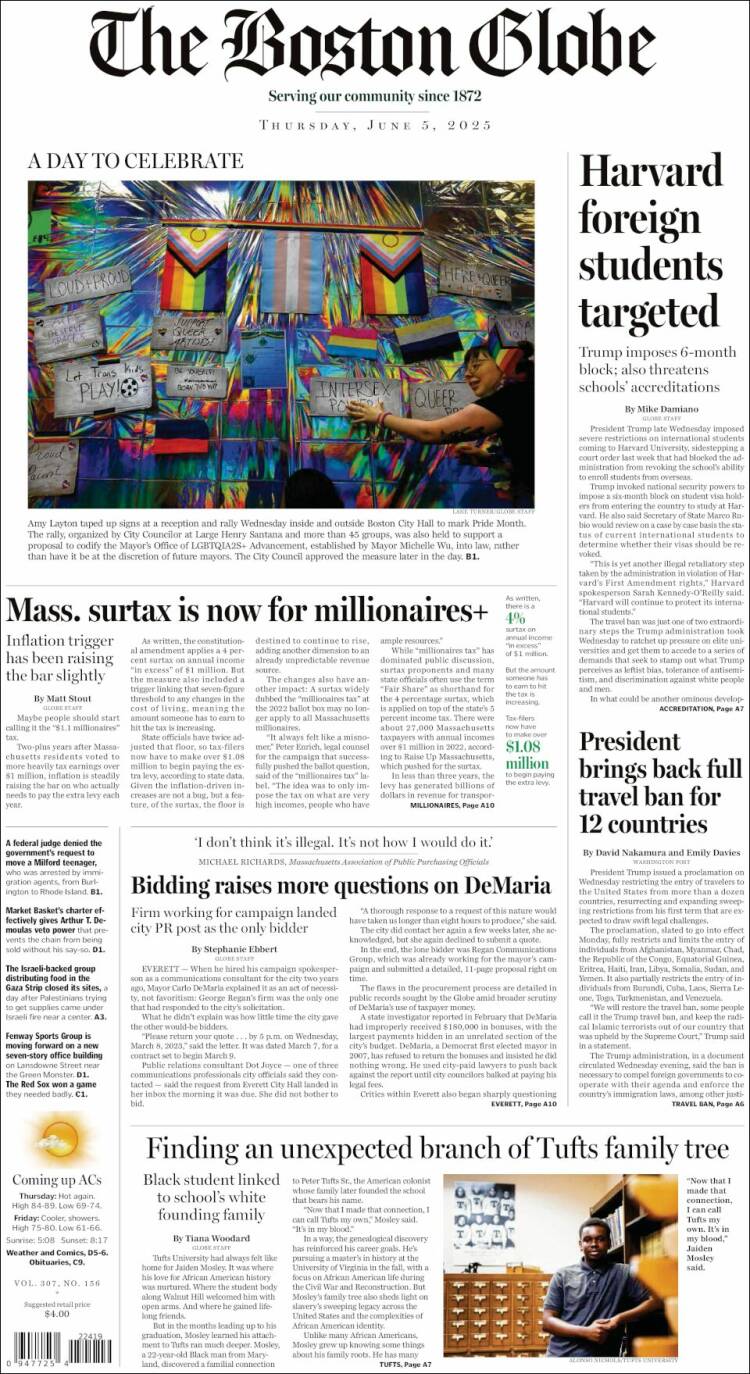 Portada de Boston Globe (USA)