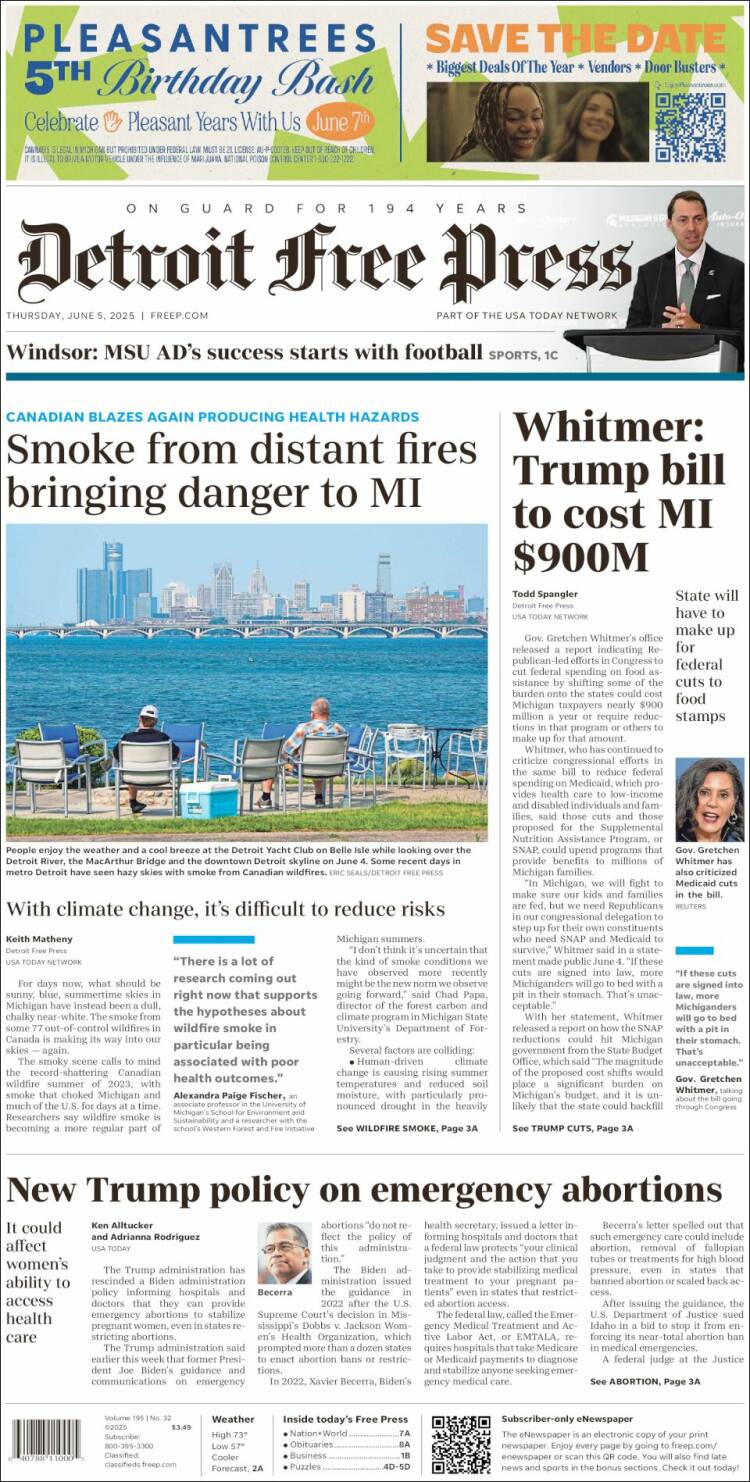 Portada de Detroit Free Press (États-Unis)