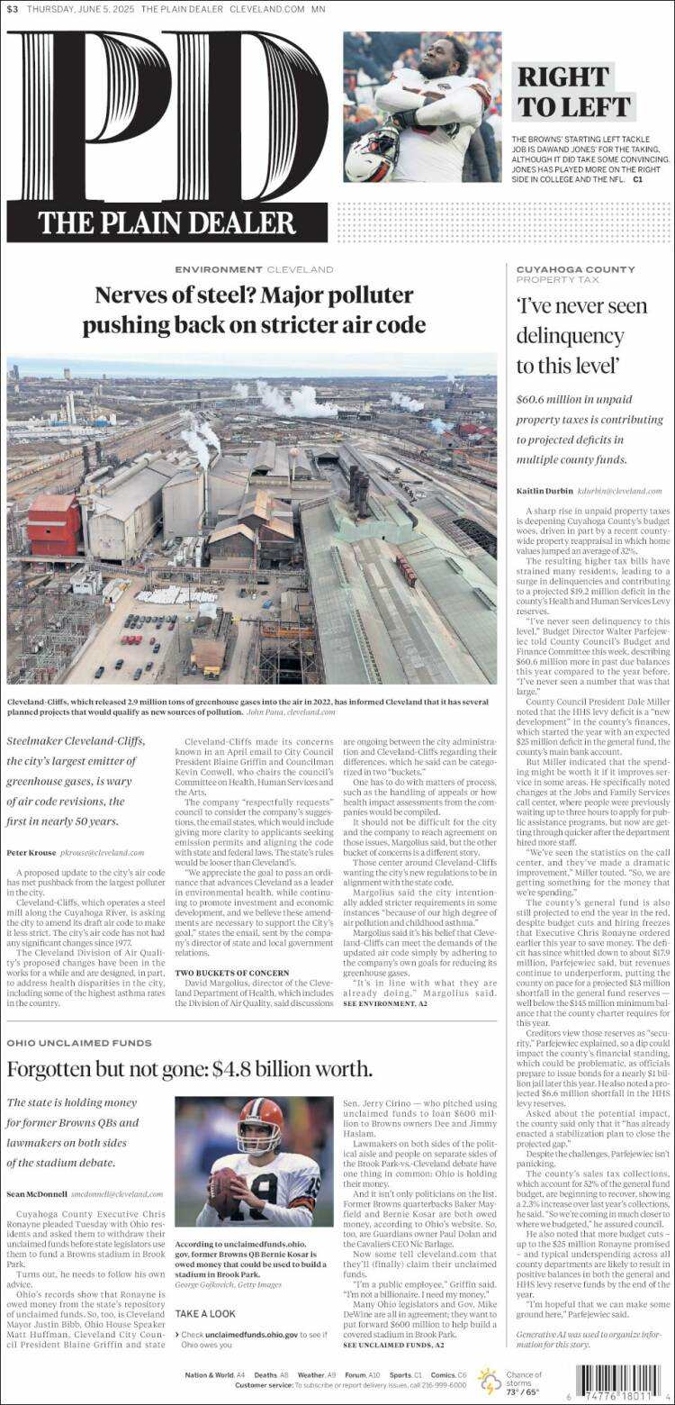 Portada de The Plain Dealer (USA)