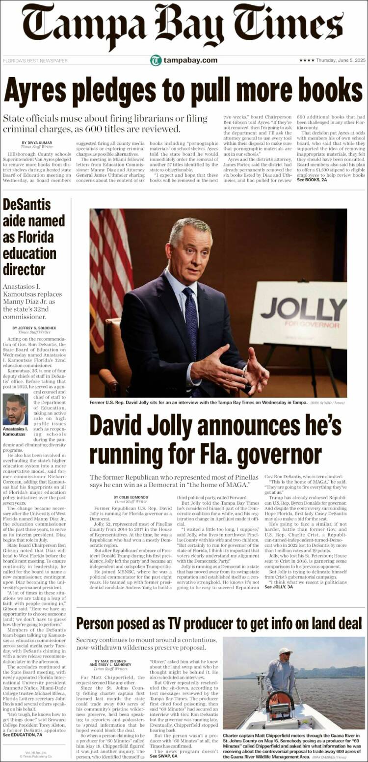 Portada de Tampa Bay Times (États-Unis)