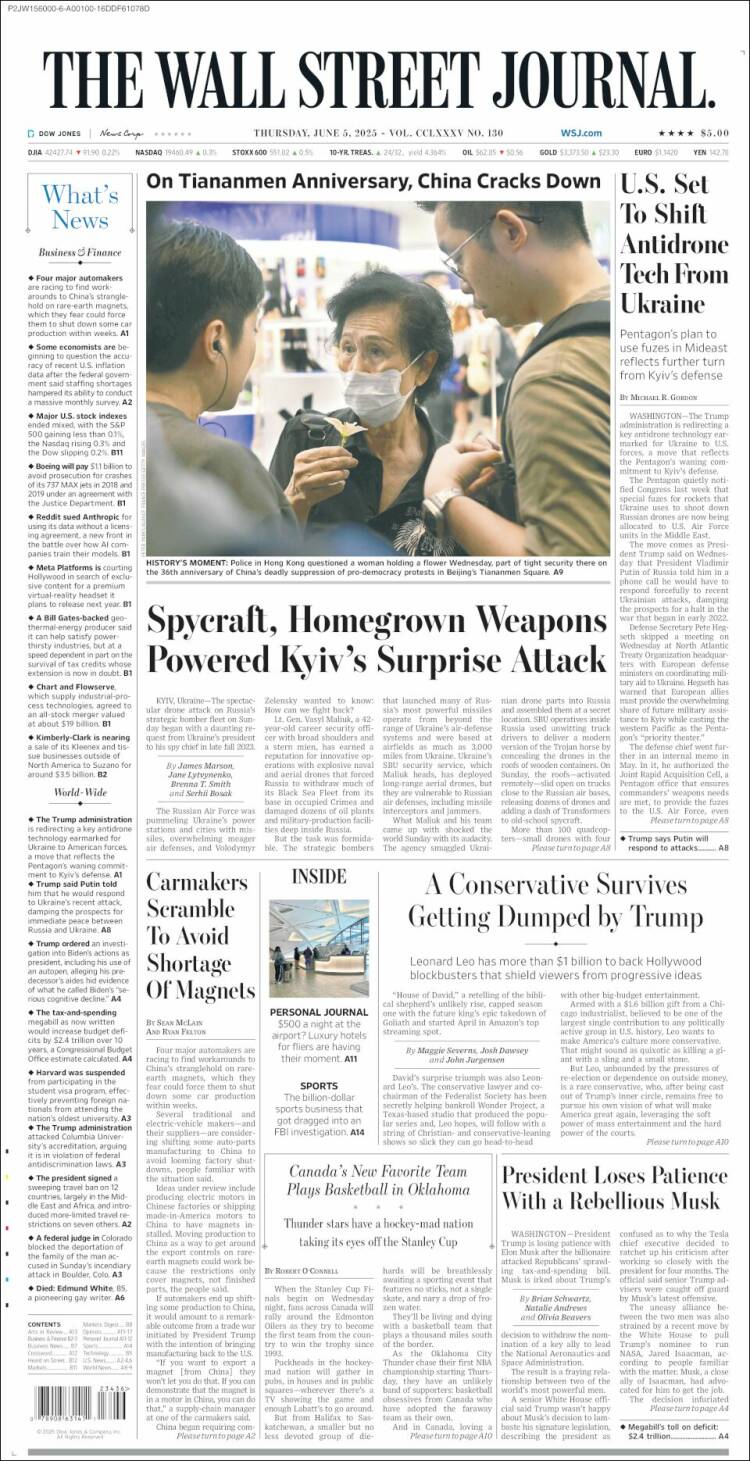 Portada de Wall Street Journal (USA)