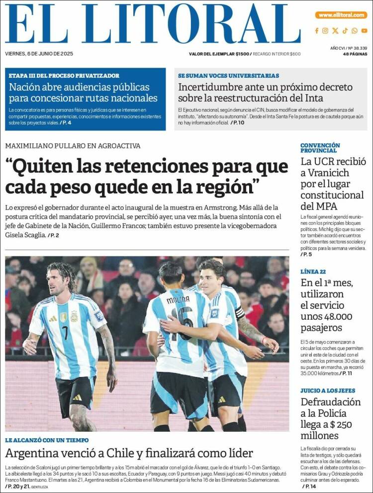Portada de Diario El Litoral (Argentine)