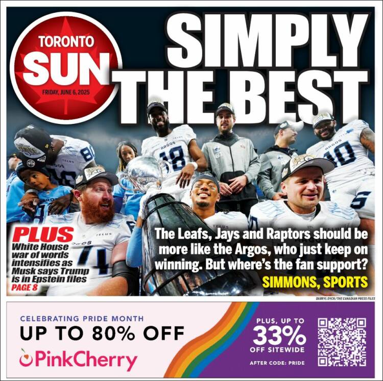 Portada de The Toronto Sun (Canadá)