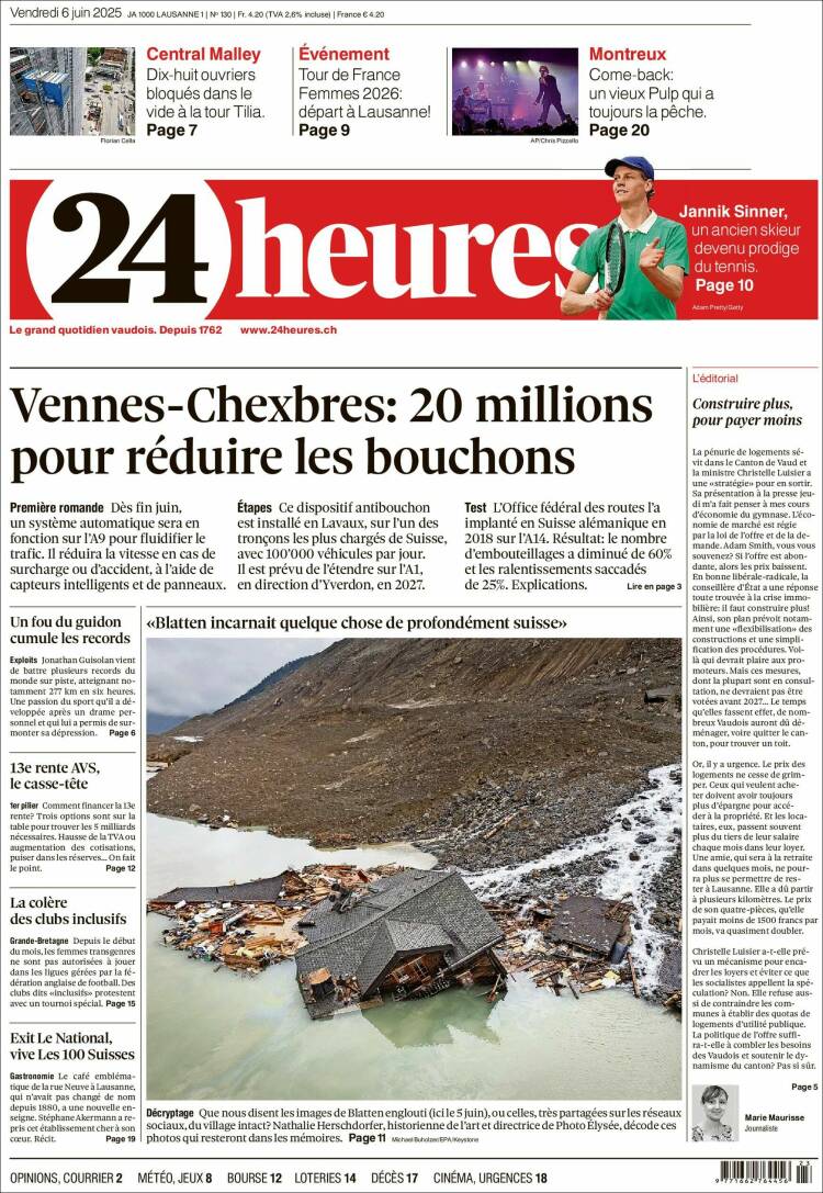 Portada de 24 Heures (Suiza)