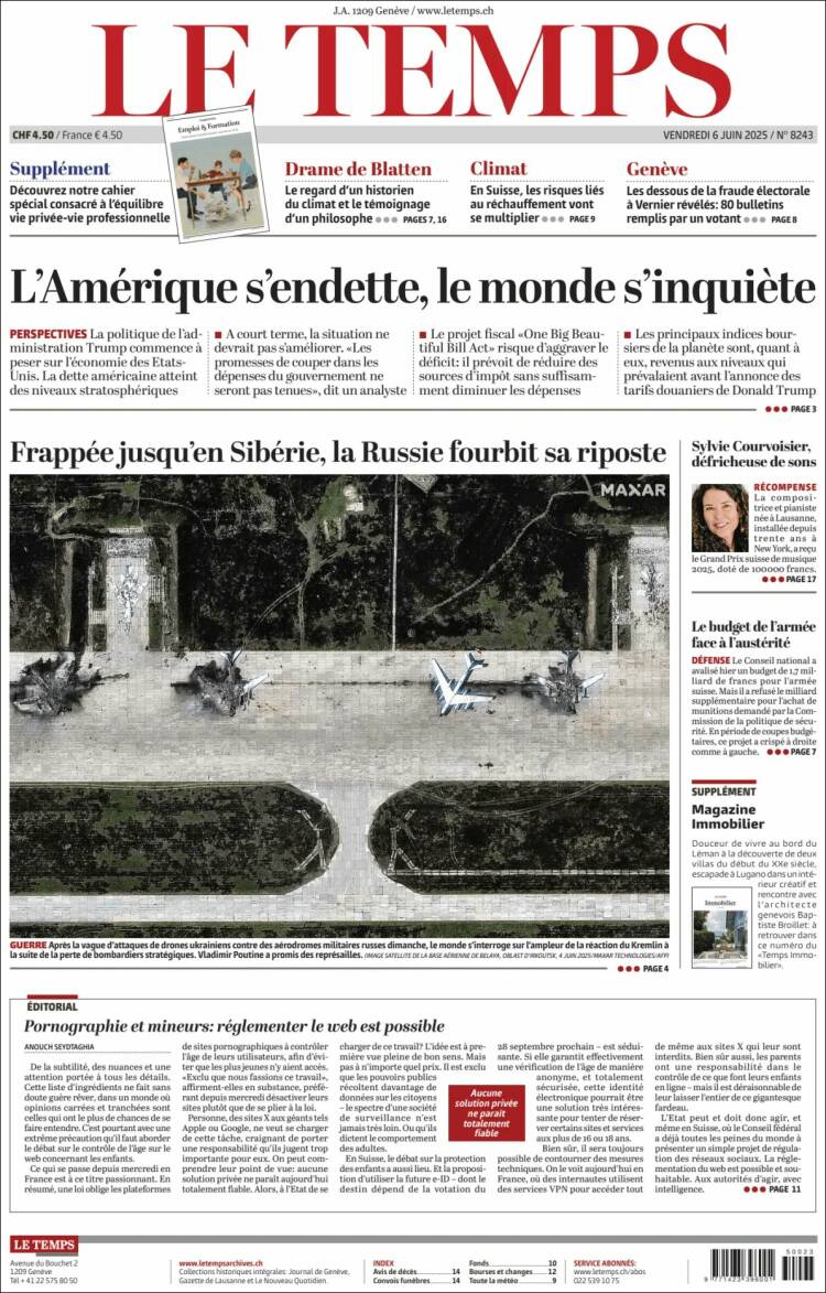 Portada de Le Matin (Switzerland)