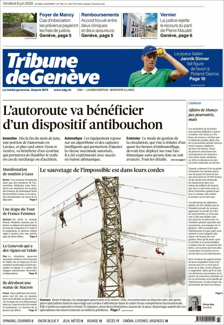 Portada de La Tribune de Genève (Switzerland)