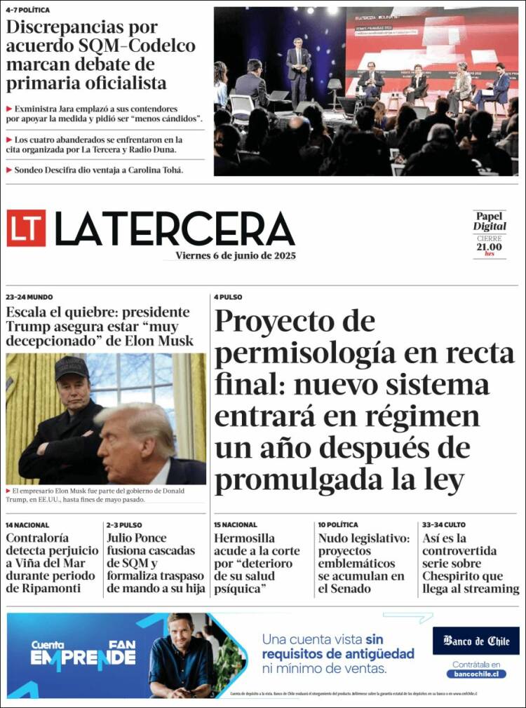 Portada de La Tercera (Chile)