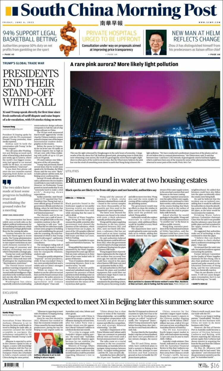 Portada de South China Morning Post (China)