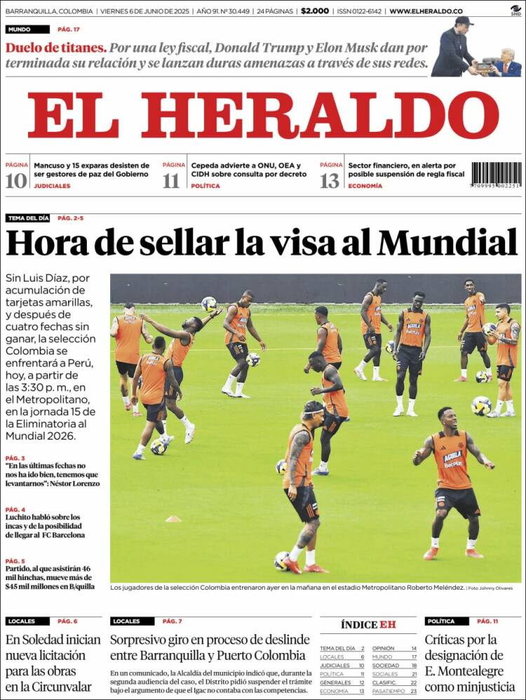 Portada de El Heraldo (Colombia)