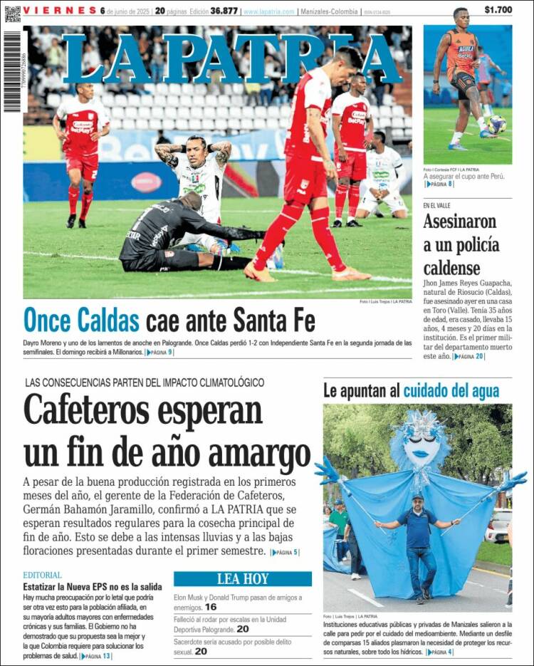 Portada de La Patria (Colombia)