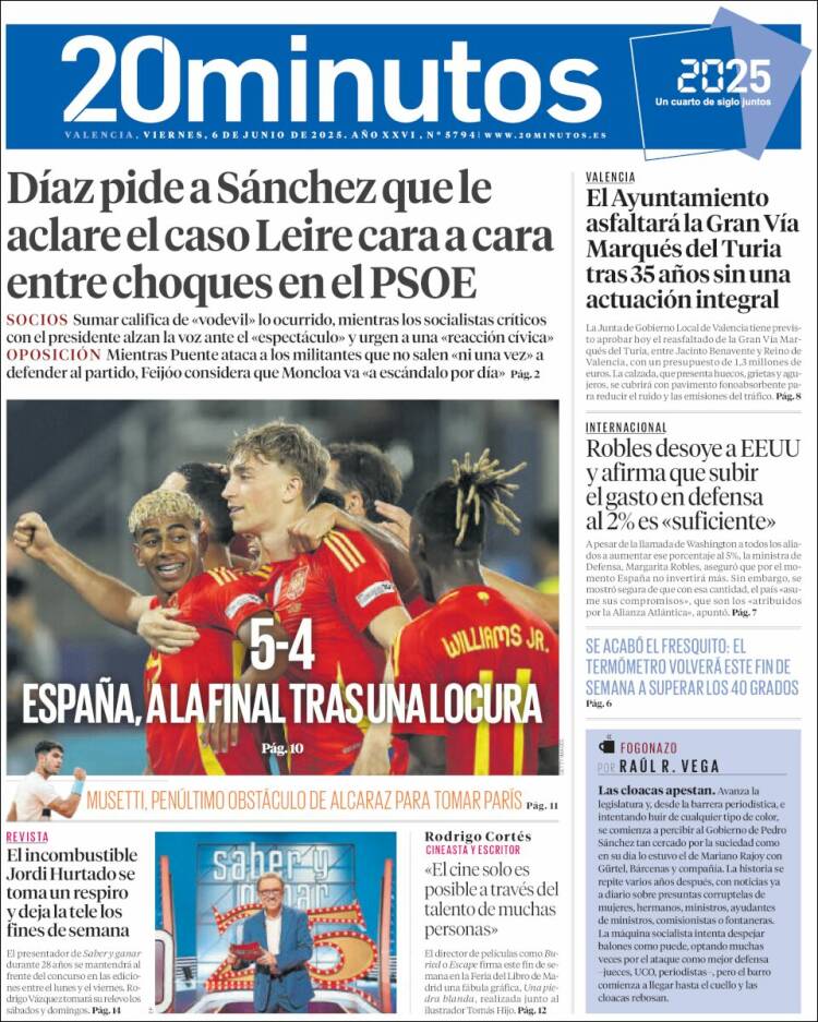 Portada de 20 Minutos - Valencia (Espagne)