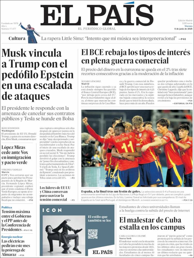 Portada de El País (Espagne)