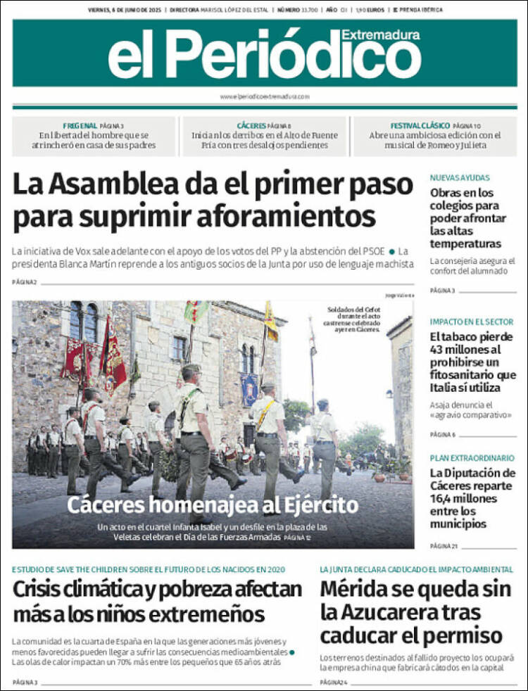 Portada de El Periódico de Extremadura (Espagne)