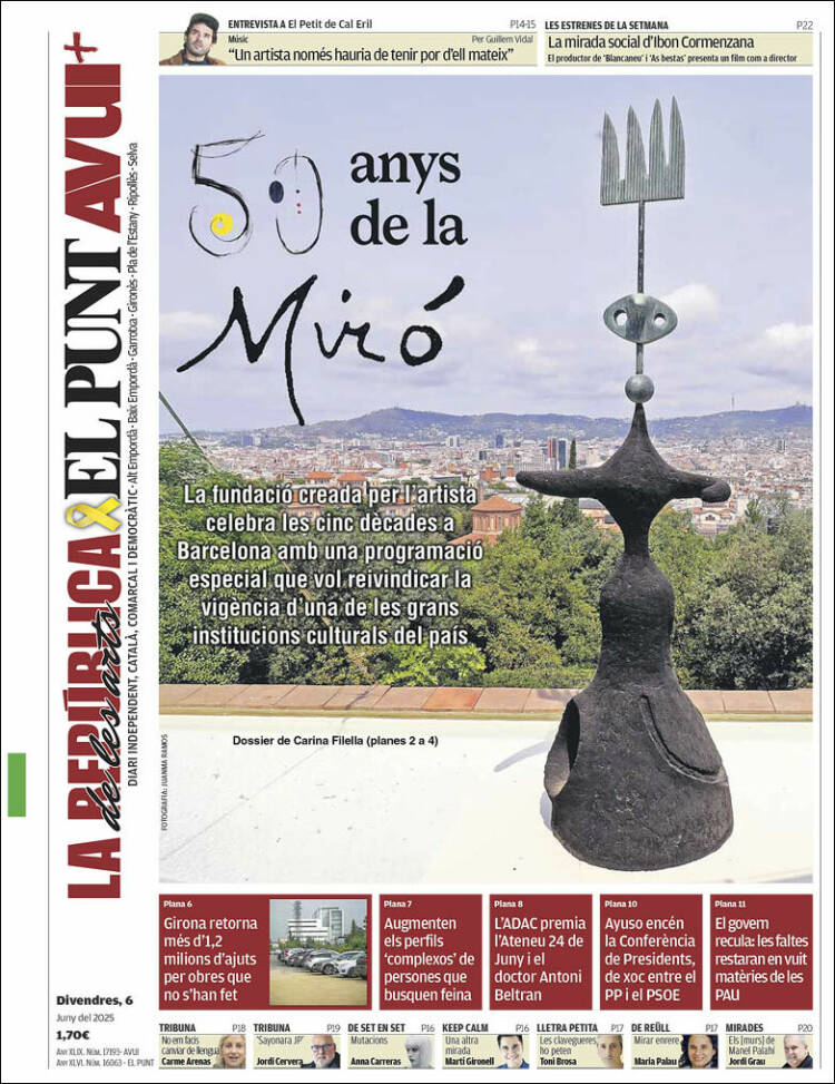 Portada de El Punt Avui - Girona (Espagne)