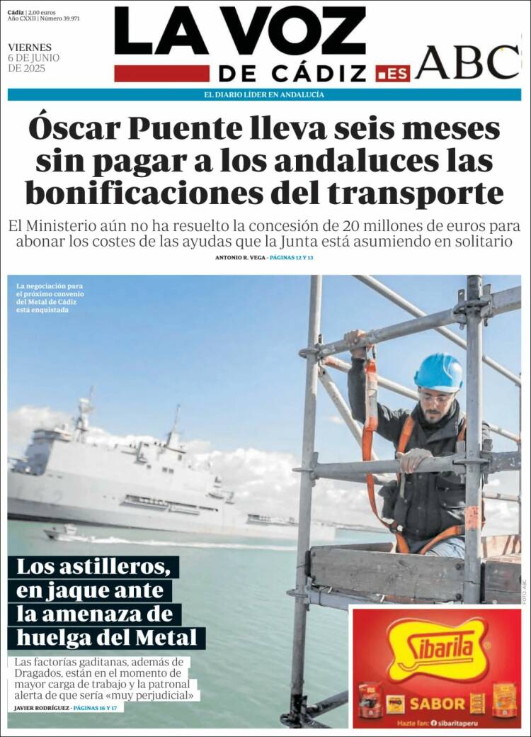 Portada de La Voz de Cádiz (Espagne)