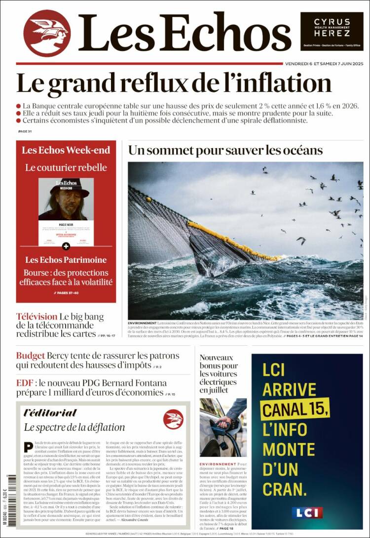 Portada de Les Echos (Francia)