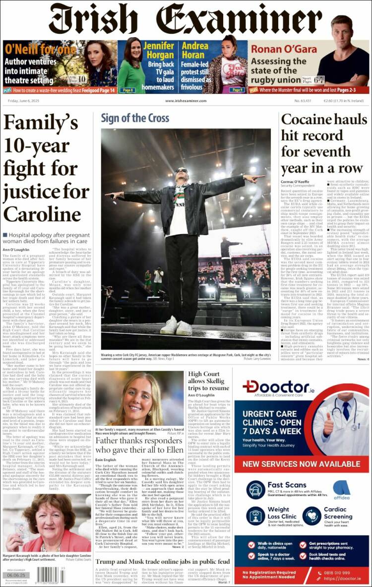 Portada de Irish Examiner (Ireland)