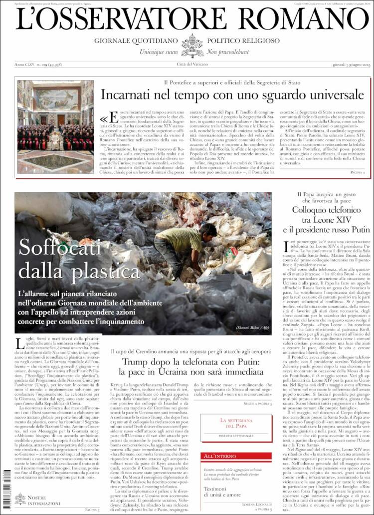 Portada de L'Osservatore Romano (Italia)