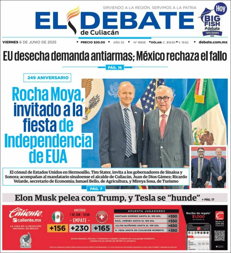 Portada de El Debate de Culiacán (Mexico)