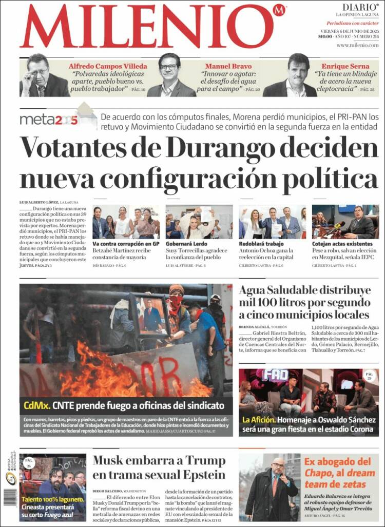 Portada de Milenio - Laguna (Mexique)
