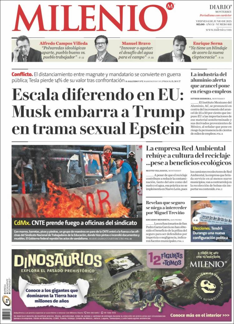 Portada de Milenio de Monterrey (México)