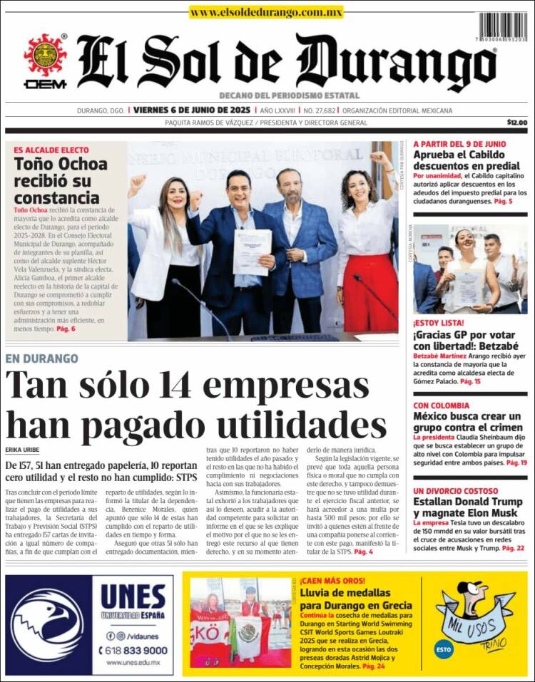 Portada de El Sol de Durango (Mexico)
