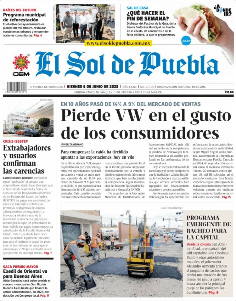 Portada de El Sol de Puebla (Mexico)