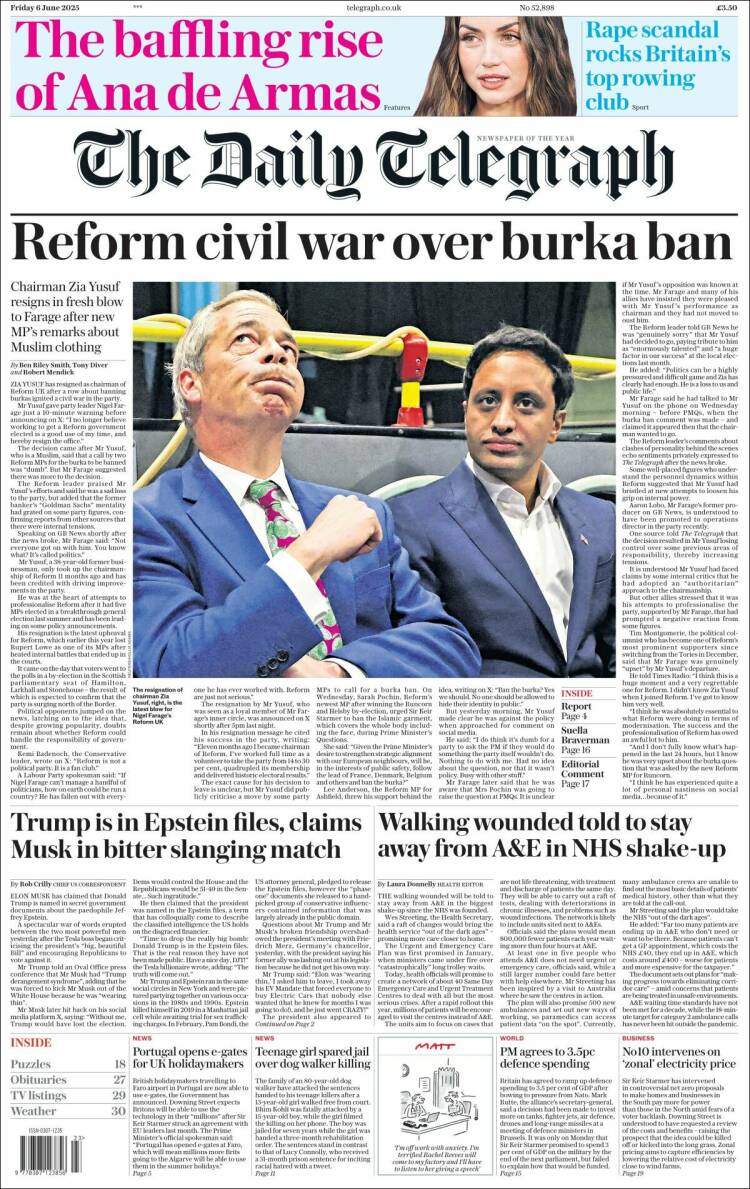 Portada de Daily Telegraph (Royaume-Uni)