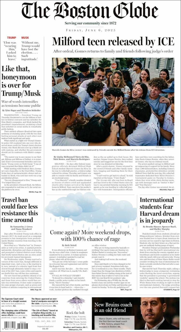 Portada de Boston Globe (USA)
