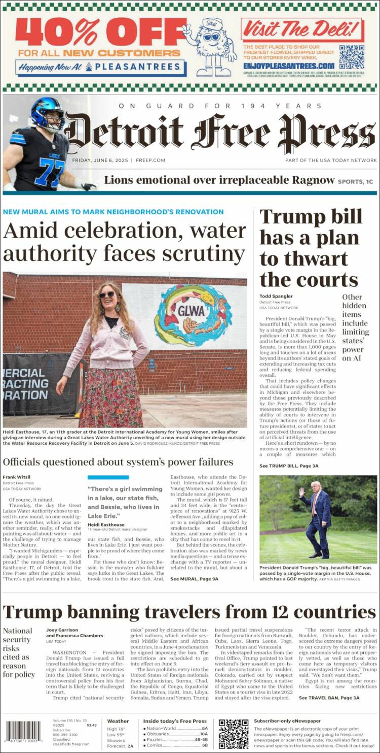 Portada de Detroit Free Press (États-Unis)