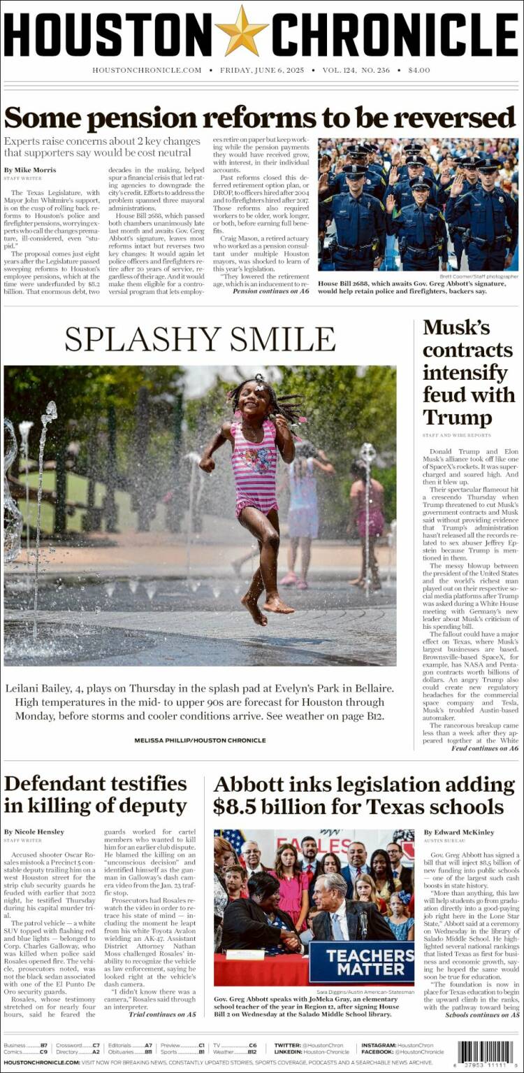 Portada de Houston Chronicle (États-Unis)