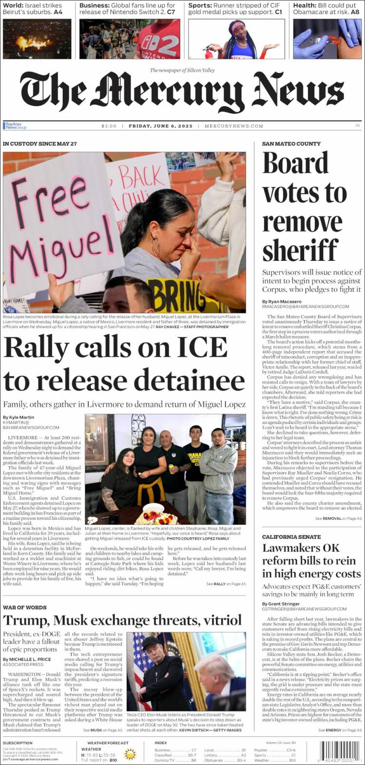 Portada de San Jose Mercury News (États-Unis)