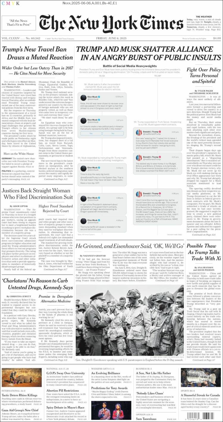 Portada de New York Times (États-Unis)