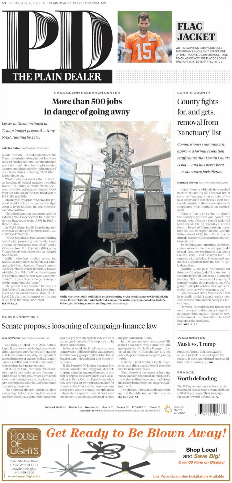 Portada de The Plain Dealer (USA)
