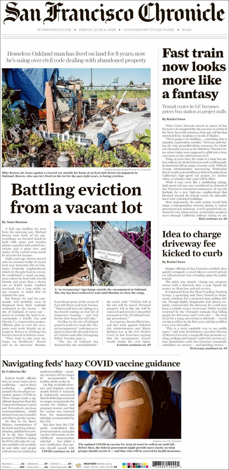 Portada de San Francisco Chronicle (USA)