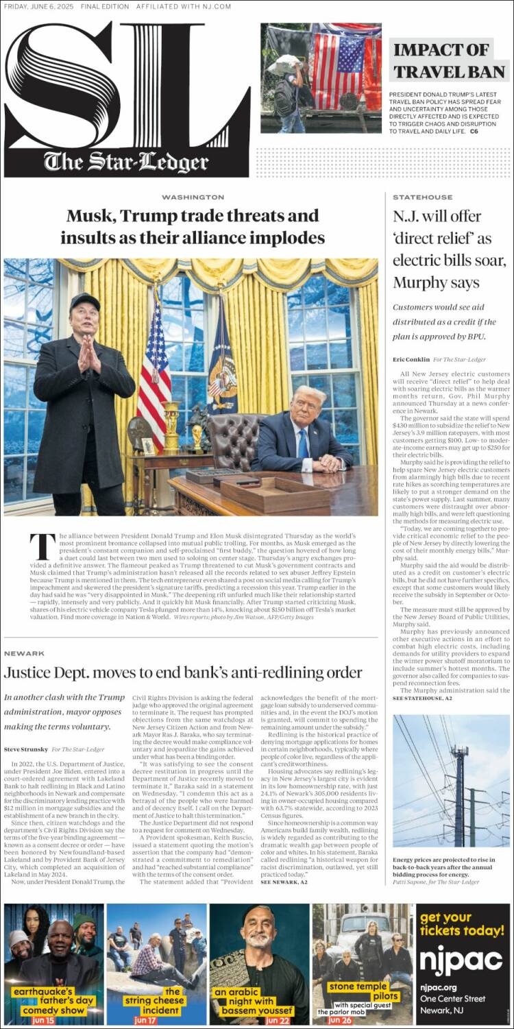 Portada de Star-Ledger (USA)