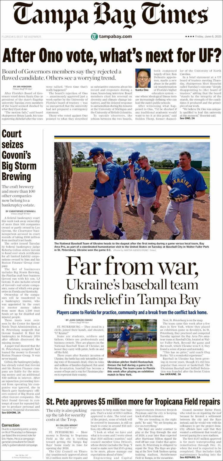 Portada de Tampa Bay Times (États-Unis)