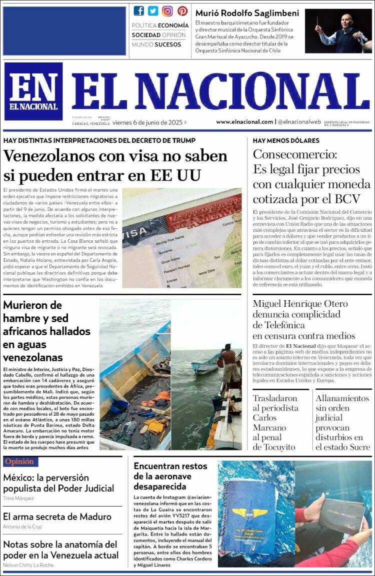 Portada de El Nacional (Venezuela)