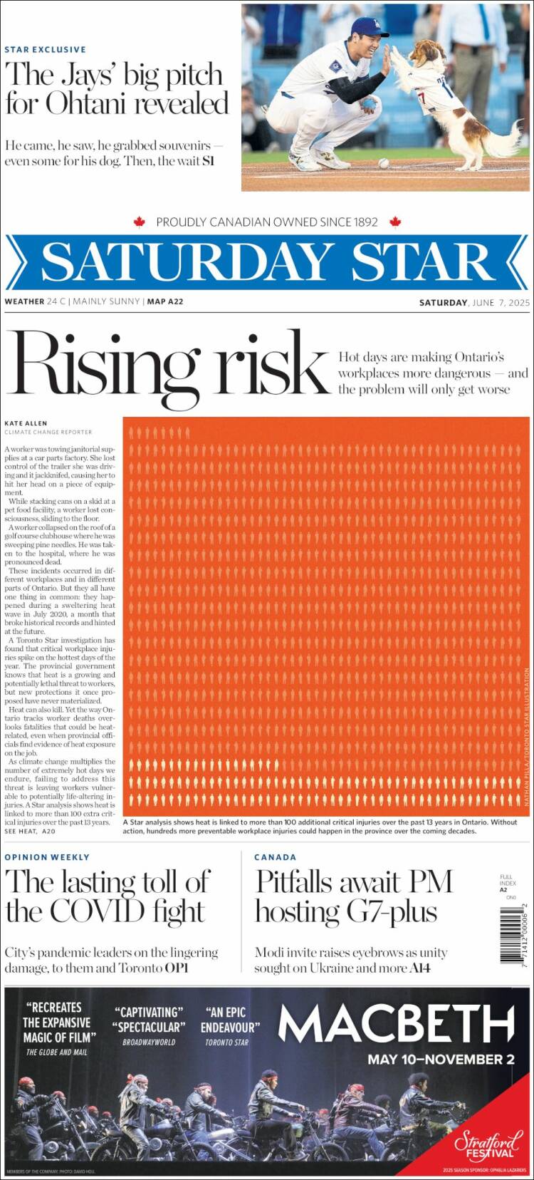 Portada de The Toronto Star (Canadá)