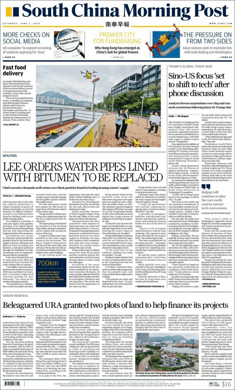 Portada de South China Morning Post (China)