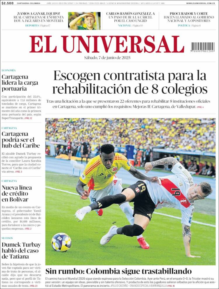 Portada de El Universal (Colombia)