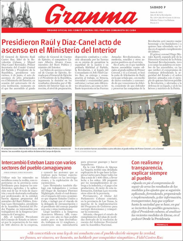 Portada de Granma (Cuba)