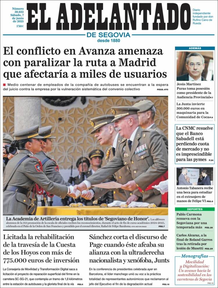 Portada de El Adelantado de Segovia (España)