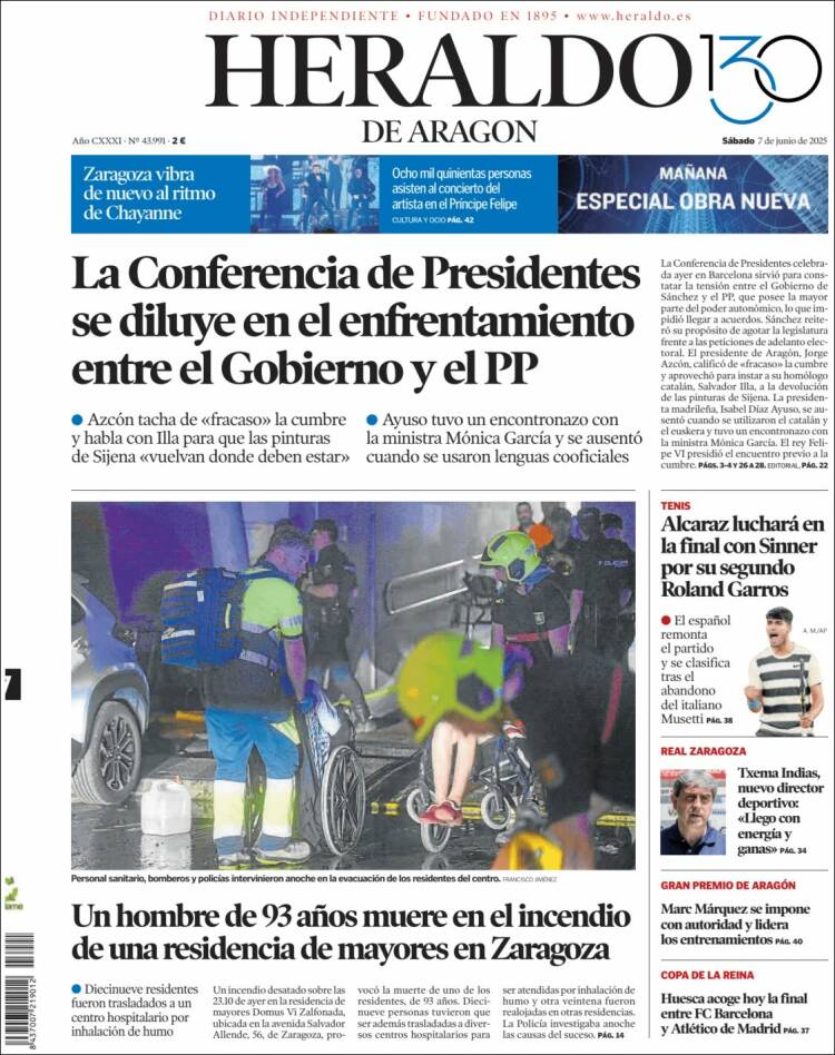 Portada de Heraldo de Aragón (España)