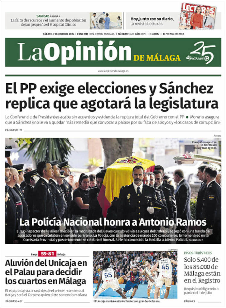 Portada de La Opinión de Málaga (España)