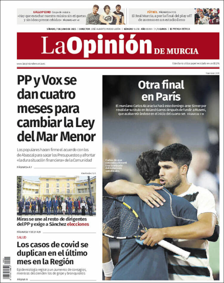 Portada de La Opinión de Murcia (España)